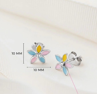 Gelbe Emaille Mehrfarbige Blütenstangen Ohrringe 925 Sterling Silber Blütenstangen
