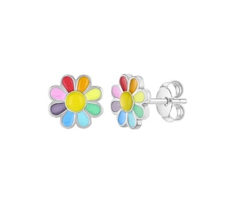 925 Sterling Silber-Emaille Farbiger Prinzessin Feinblumen-Stud-Ohrring für Mädchengeschenke