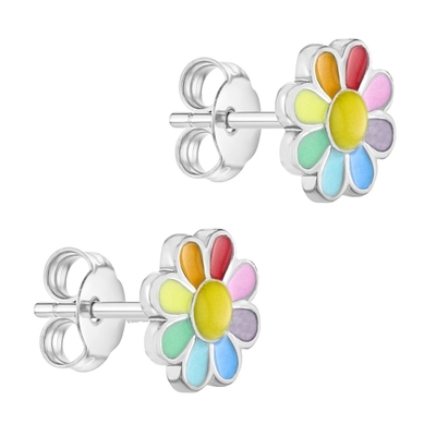 925 Sterling Silber-Emaille Farbiger Prinzessin Feinblumen-Stud-Ohrring für Mädchengeschenke