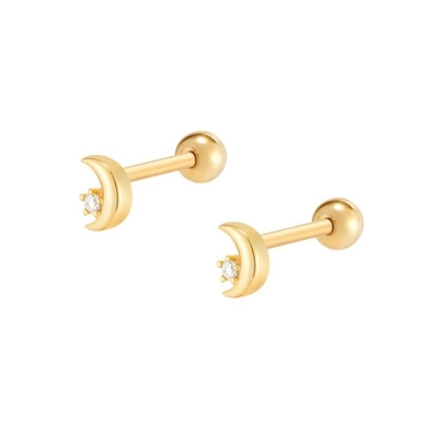 925 Sterling Silber Tiny CZ Moon Piercing Stud Ohrring mit Kugelschraubrückverschluss