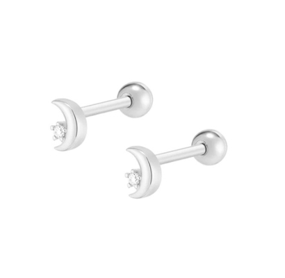 925 Sterling Silber Tiny CZ Moon Piercing Stud Ohrring mit Kugelschraubrückverschluss