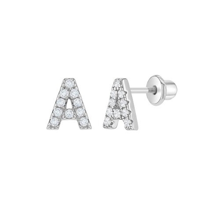 Weiße CZ-Brief-Stud-Ohrringe Micron Pave-Brief-Ohrringe