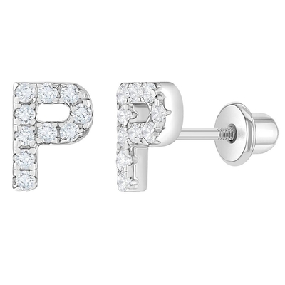 Weiße CZ-Brief-Stud-Ohrringe Micron Pave-Brief-Ohrringe