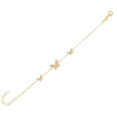 14K Gold Triple Butterfly Kette Armband Klar CZ Silber Kette Armband 925