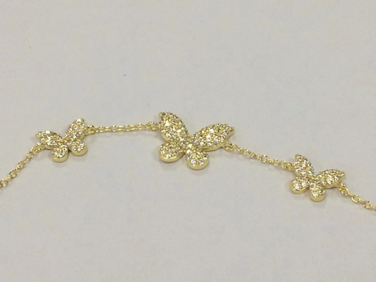 14K Gold Triple Butterfly Kette Armband Klar CZ Silber Kette Armband 925