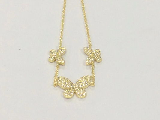 14K Gold Triple Butterfly Kette Armband Klar CZ Silber Kette Armband 925