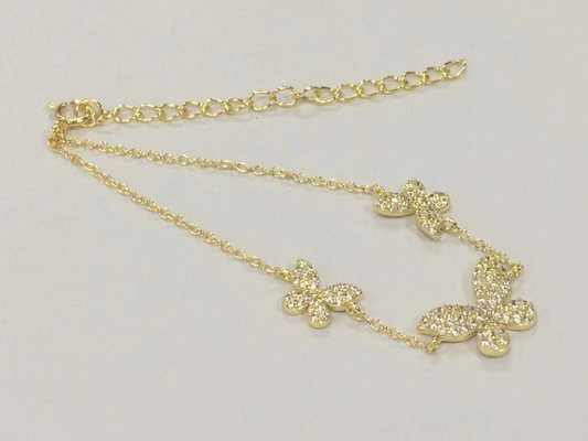 14K Gold Triple Butterfly Kette Armband Klar CZ Silber Kette Armband 925