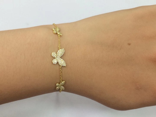 14K Gold Triple Butterfly Kette Armband Klar CZ Silber Kette Armband 925