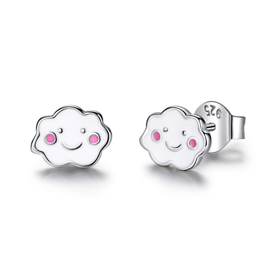 Rhodiumplattierte 925 Silberwolken Emaille Stud Ohrringe für Babys Kinder Kleines Mädchen
