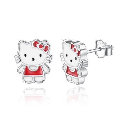 Kleine Kinder Silber-Stud-Ohrringe Rot-Weiß-Schwarz-Emaille Schmuck in 925-Silber