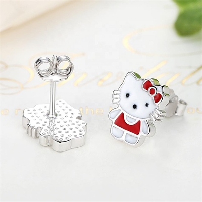 Kleine Kinder Silber-Stud-Ohrringe Rot-Weiß-Schwarz-Emaille Schmuck in 925-Silber