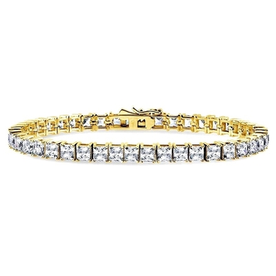 Unisex Handgefertigt 18K Gold Hip Hop Eiskartonschnitt Diamant CZ 925 Sterling Silber Stapel Tennis Armband