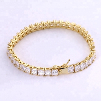 Unisex Handgefertigt 18K Gold Hip Hop Eiskartonschnitt Diamant CZ 925 Sterling Silber Stapel Tennis Armband