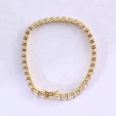 Unisex Handgefertigt 18K Gold Hip Hop Eiskartonschnitt Diamant CZ 925 Sterling Silber Stapel Tennis Armband