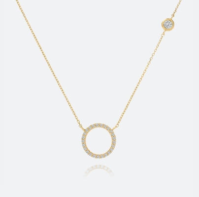 Goldplattiert S925 Silberkreis Anhänger CZ Halskette für Frauen 925 Sterling Silber
