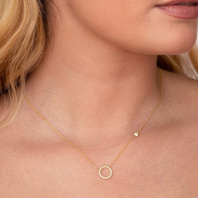 Goldplattiert S925 Silberkreis Anhänger CZ Halskette für Frauen 925 Sterling Silber