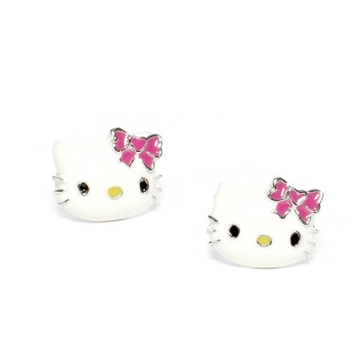 Farbenfrohe Hello Kitty-Ohrringe mit schwarzem Gold und Silberbeschichtung