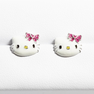 Farbenfrohe Hello Kitty-Ohrringe mit schwarzem Gold und Silberbeschichtung