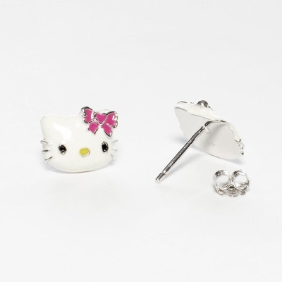 Farbenfrohe Hello Kitty-Ohrringe mit schwarzem Gold und Silberbeschichtung