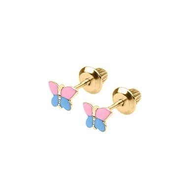 18K Gelbgold Rosa Blaue Schmelzflutter Ohrringe mit E-Beschichtung