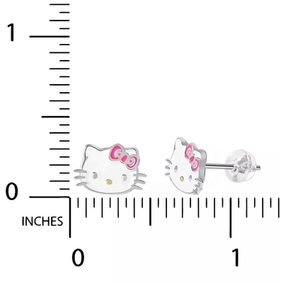 18K Goldbeschichtete Hello Kitty Emaille Stud Ohrringe für Mädchen in 925 Sterling Silber