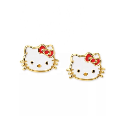 18K Goldbeschichtete Hello Kitty Emaille Stud Ohrringe für Mädchen in 925 Sterling Silber
