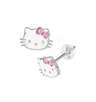 18K Goldbeschichtete Hello Kitty Emaille Stud Ohrringe für Mädchen in 925 Sterling Silber