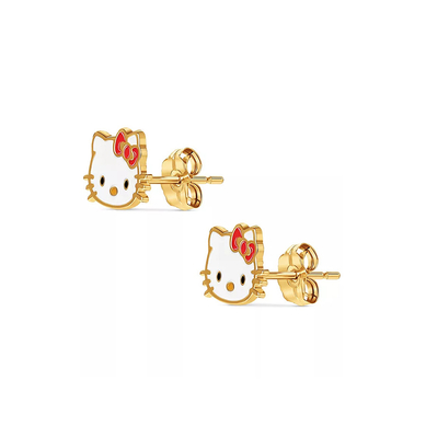 18K Goldbeschichtete Hello Kitty Emaille Stud Ohrringe für Mädchen in 925 Sterling Silber