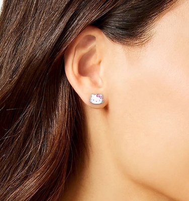 18K Goldbeschichtete Hello Kitty Emaille Stud Ohrringe für Mädchen in 925 Sterling Silber