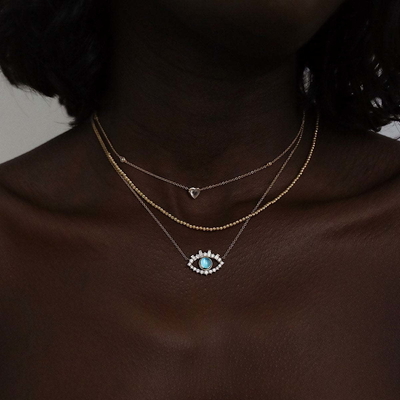 18K Gold überzogen Baguette Kubik Zirkon 925 Sterling Silber Frauen böse Augen Halskette