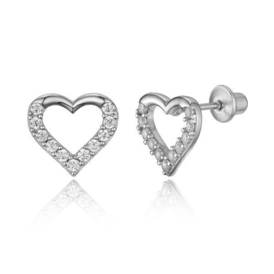Mikro-Inserte-Herz-Rose-Schraub-Rück-Ohrringe für Kinder in 925 Sterling Silber