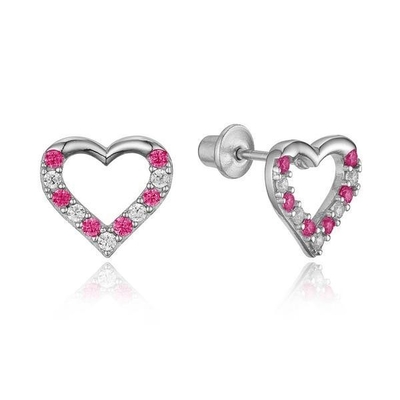 Mikro-Inserte-Herz-Rose-Schraub-Rück-Ohrringe für Kinder in 925 Sterling Silber