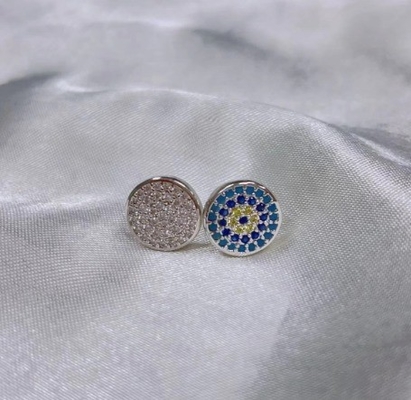 ZIRCON Circle 18K Goldplattiert Handgefertigt Micron Pave CZ Auge Turkiye Design Stud Ohrring 925 Sterling Silber