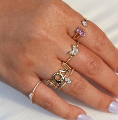 925 Sterling Silber Damenring mit handgefertigter 18K Goldkugel und Marquise Butterfly