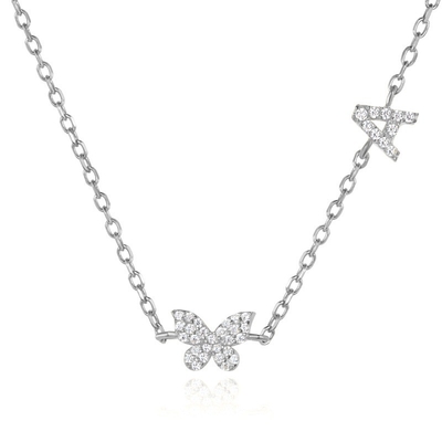 Halskette Mini 18K Gold Weiß Mikron Pave CZ Butterfly 925 Sterling Silber Anhänger