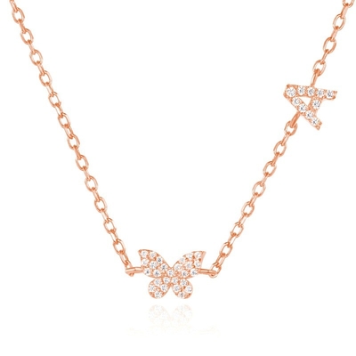 Halskette Mini 18K Gold Weiß Mikron Pave CZ Butterfly 925 Sterling Silber Anhänger