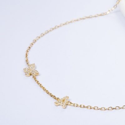 Halskette Mini 18K Gold Weiß Mikron Pave CZ Butterfly 925 Sterling Silber Anhänger