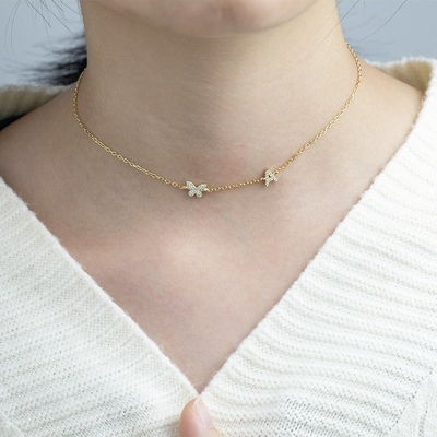 Halskette Mini 18K Gold Weiß Mikron Pave CZ Butterfly 925 Sterling Silber Anhänger