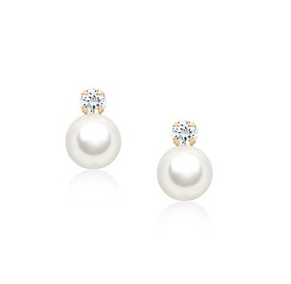 Kinder Schmuck Perl Drop Ohrringe mit Schraubrücken und Weiß CZ in 925 Sterling Silber