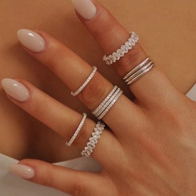 18K-Goldplattierte Hochzeitsring für Frauen 925 Sterling Silber Set