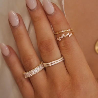 18K-Goldplattierte Hochzeitsring für Frauen 925 Sterling Silber Set