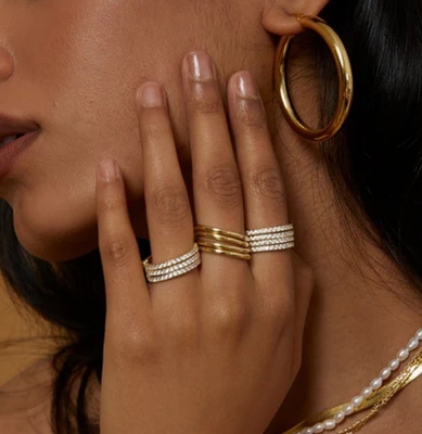 18K-Goldplattierte Hochzeitsring für Frauen 925 Sterling Silber Set