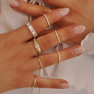 18K-Goldplattierte Hochzeitsring für Frauen 925 Sterling Silber Set