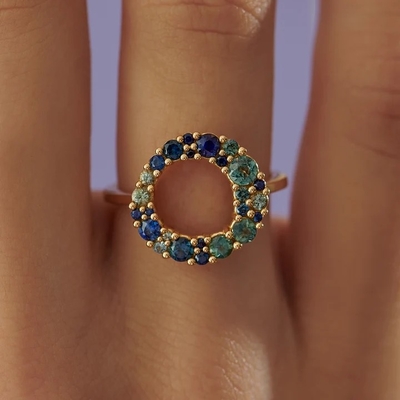 18K Goldblase, mehrfarbiger Saphir, Kubikzirkon, 925 Sterling Silber, Damenring