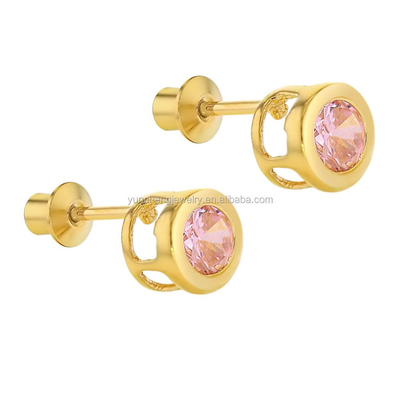 Handgefertigte 4mm klare CZ-Goldplattierte Stud-Ohrringe für Kinder 925 Silberschmuck