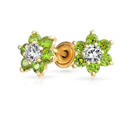 Blume Amethyst CZ Geburtsstein Baby Mädchen 925 Sterling Silber Schrauben Rücken Stud Ohrringe