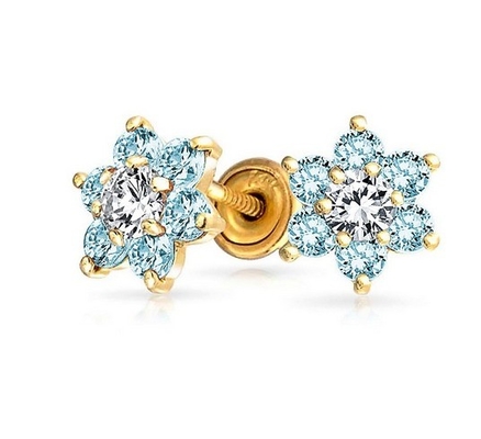 Blume Amethyst CZ Geburtsstein Baby Mädchen 925 Sterling Silber Schrauben Rücken Stud Ohrringe