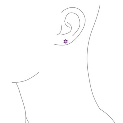 Blume Amethyst CZ Geburtsstein Baby Mädchen 925 Sterling Silber Schrauben Rücken Stud Ohrringe