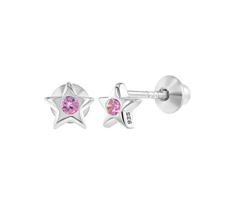 Andere Gelegenheiten Kleines Sternchen Pink Cubic Zircon Baby Mädchen Schrauben Sie zurück Stud 925 Sterling Silber Ohrringe
