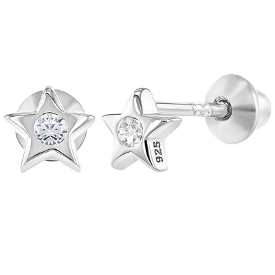 Andere Gelegenheiten Kleines Sternchen Pink Cubic Zircon Baby Mädchen Schrauben Sie zurück Stud 925 Sterling Silber Ohrringe